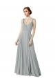 Argent Trapèze Col V Mousseline Longue Robes demoiselle d'honneur Outlet
