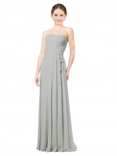 Argent Trapèze Mousseline Longue Robes demoiselle d'honneur Pas Chre