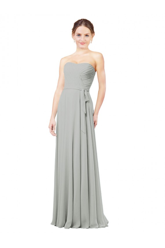 Argent Trapèze Mousseline Longue Robes demoiselle d'honneur Outlet