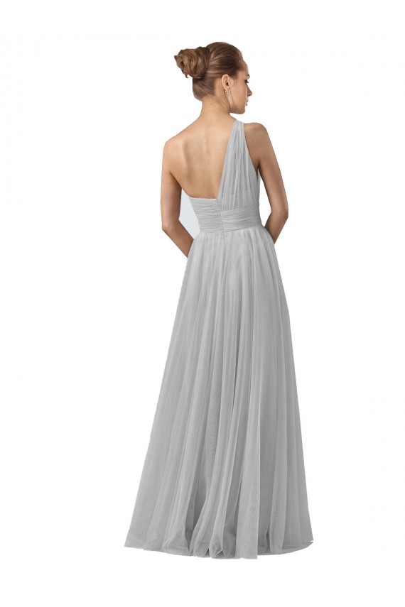 Argent Trapèze Tulle Longue Robes demoiselle d'honneur Outlet