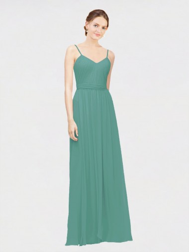 Argent islandais Trapèze Bretelles spaghetti Col V Mousseline Longue Robes demoiselle d'honneur Pas Chre