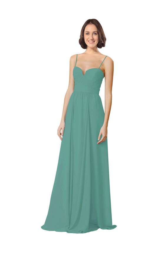Argent islandais Trapèze Bretelles spaghetti Mousseline Longue Robes demoiselle d'honneur Outlet