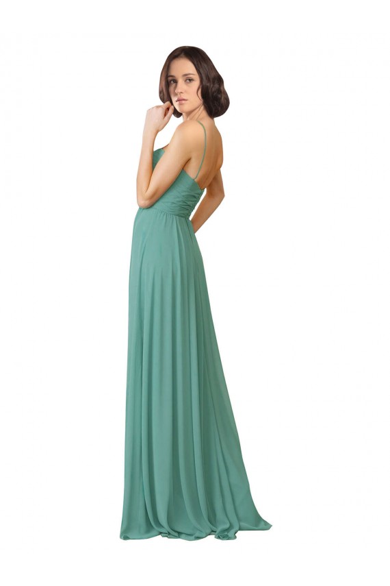 Argent islandais Trapèze Bretelles spaghetti Mousseline Longue Robes demoiselle d'honneur Outlet