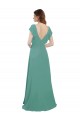 Argent islandais Trapèze Col V Mousseline Longue Robes demoiselle d'honneur Outlet
