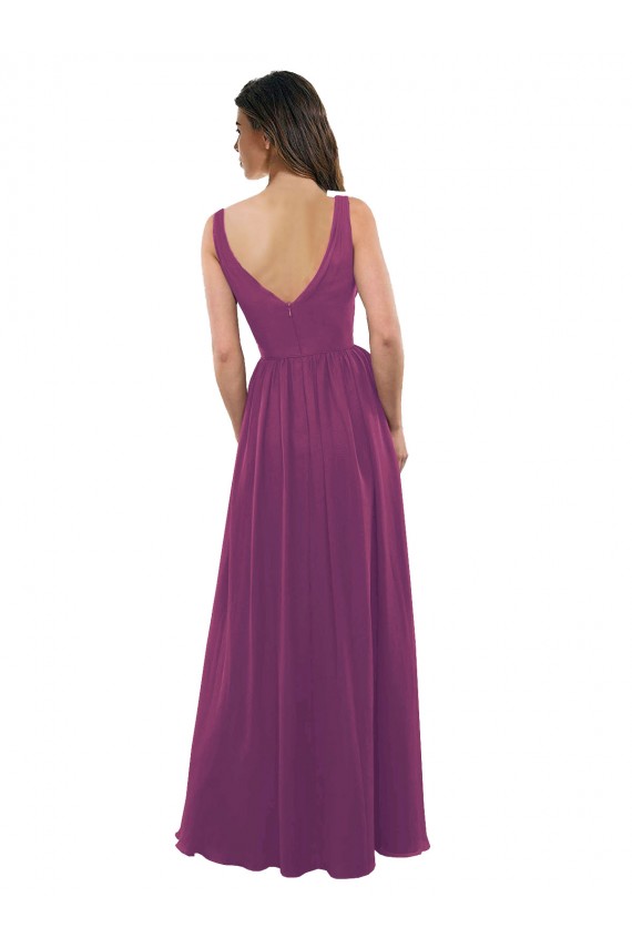 Baie sauvage Trapèze Col V Mousseline Longue Robes demoiselle d'honneur Outlet