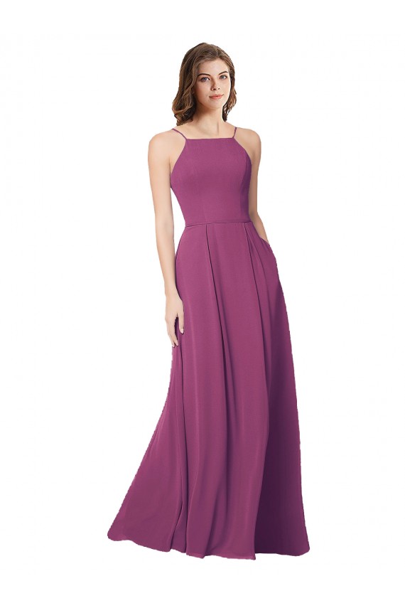 Baie sauvage Trapèze Sans bretelle Mousseline Longue Robes demoiselle d'honneur Outlet
