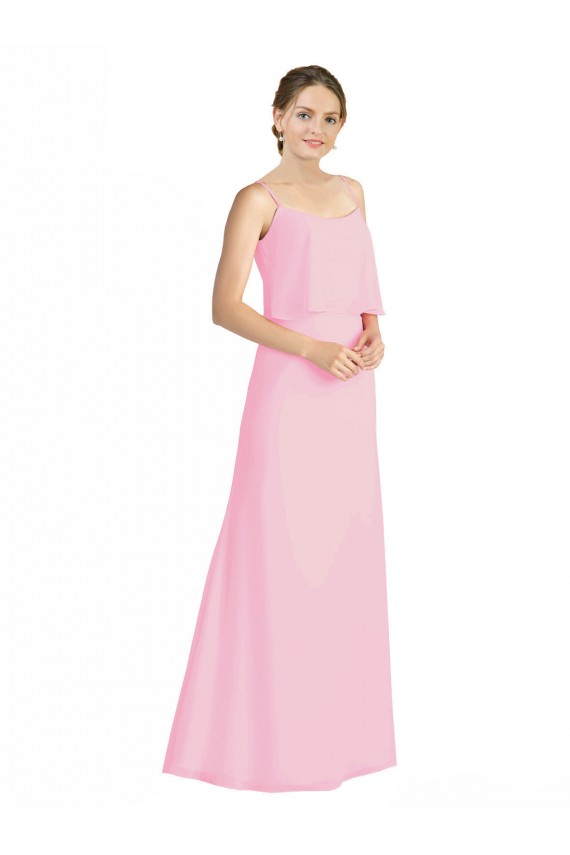 Barely Rose Trapèze Bretelles spaghetti Mousseline Longue Robes demoiselle d'honneur Outlet