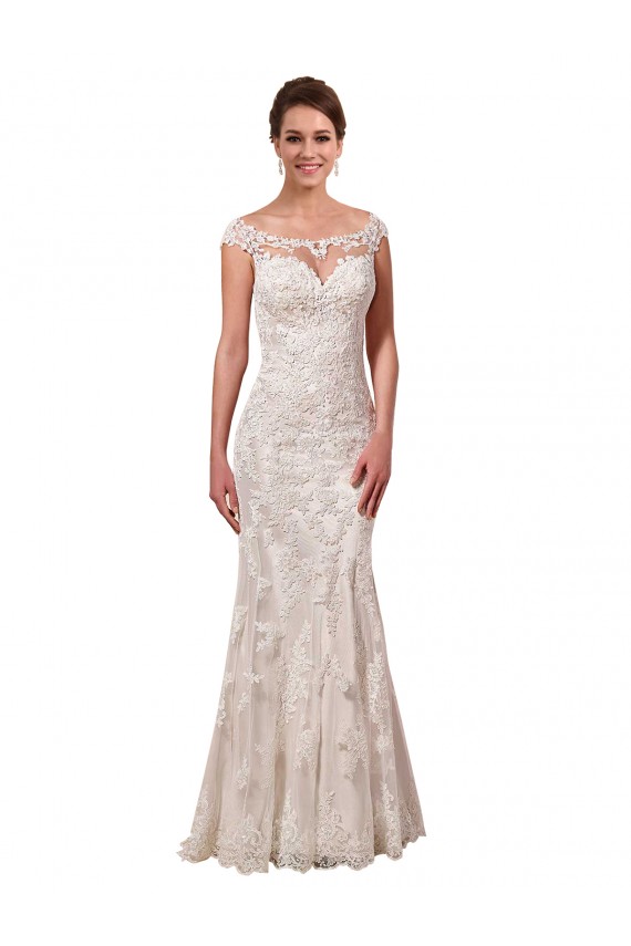Blanc Fourreau Bateau Illusion Dentelle Robes de mariée Outlet