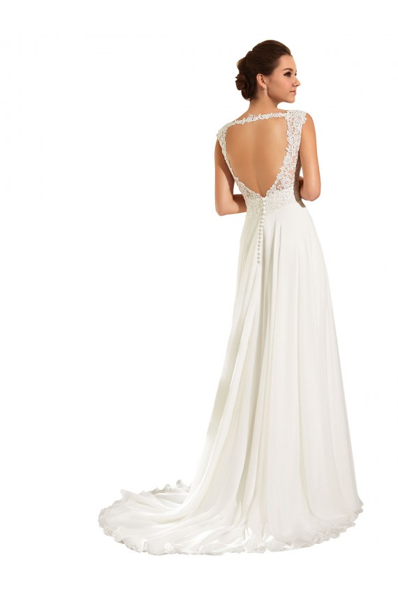 Blanc Fourreau Mousseline Dentelle Robes de mariée Outlet