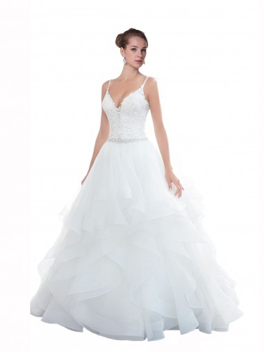 Blanc Princesse Bretelles spaghetti Tulle Plage Robes de mariée Outlet