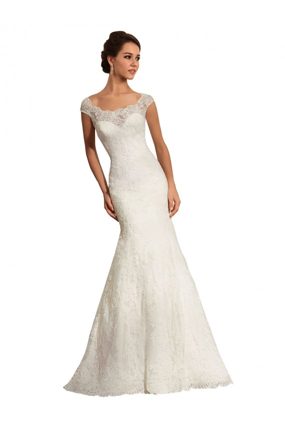 Blanc Sirène Bateau Dentelle Robes de mariée Outlet