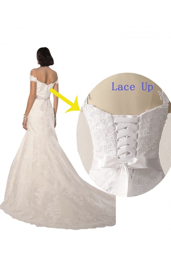 Blanc Sirène Épaule Dénudée Dentelle Plage Robes de mariée Outlet