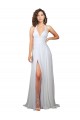 Blanc Trapèze Col V Balayage train Mousseline Longue Robes demoiselle d'honneur Outlet
