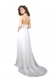 Blanc Trapèze Col V Balayage train Mousseline Longue Robes demoiselle d'honneur Outlet