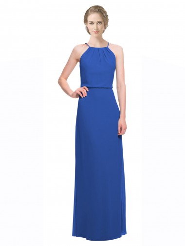 Bleu 135 Trapèze Bretelles spaghetti Mousseline Longue Robes demoiselle d'honneur Pas Chre