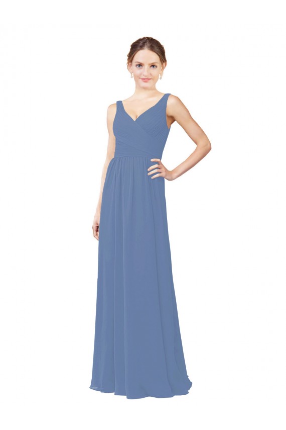 Bleu Windsor Fourreau Col V Mousseline Longue Robes demoiselle d'honneur Outlet