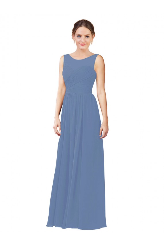 Bleu Windsor Fourreau Illusion Mousseline Longue Robes demoiselle d'honneur Outlet