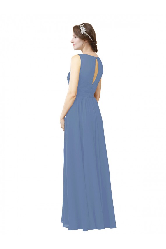 Bleu Windsor Fourreau Illusion Mousseline Longue Robes demoiselle d'honneur Outlet
