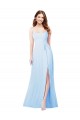 Bleu ciel clair Fourreau Bretelles spaghetti Col Carré Mousseline Longue Robes demoiselle d'honneur Outlet