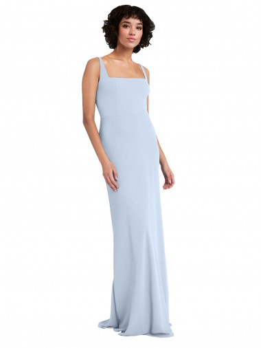 Bleu ciel clair Fourreau Col Carré Crêpe Stretch Longue Robes demoiselle d'honneur / Robes de bal Pas Chre
