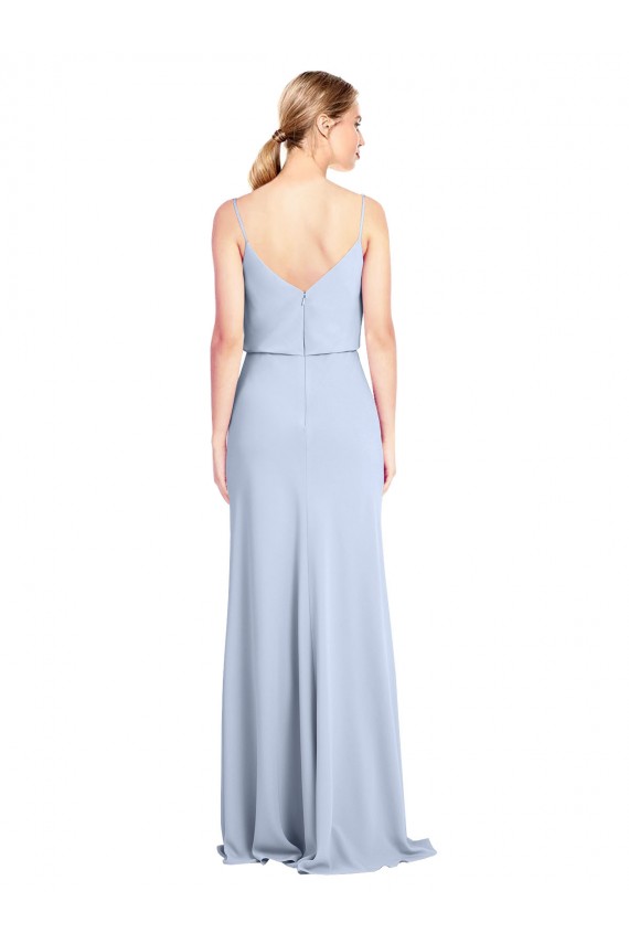 Bleu ciel clair Fourreau Col Haut Crêpe Stretch Longue Formelles Robes demoiselle d'honneur / Robes de soirée / Robes de bal Outlet