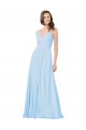 Bleu ciel clair Trapèze Bretelles spaghetti Col V Mousseline Longue Robes demoiselle d'honneur Outlet