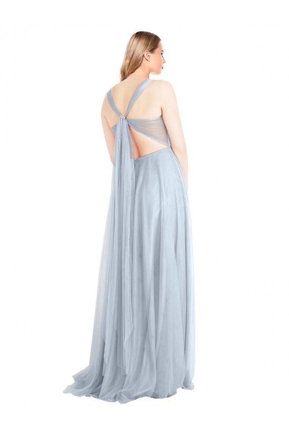 Bleu ciel clair Trapèze Bretelles spaghetti Tulle Longue Robes demoiselle d'honneur Outlet