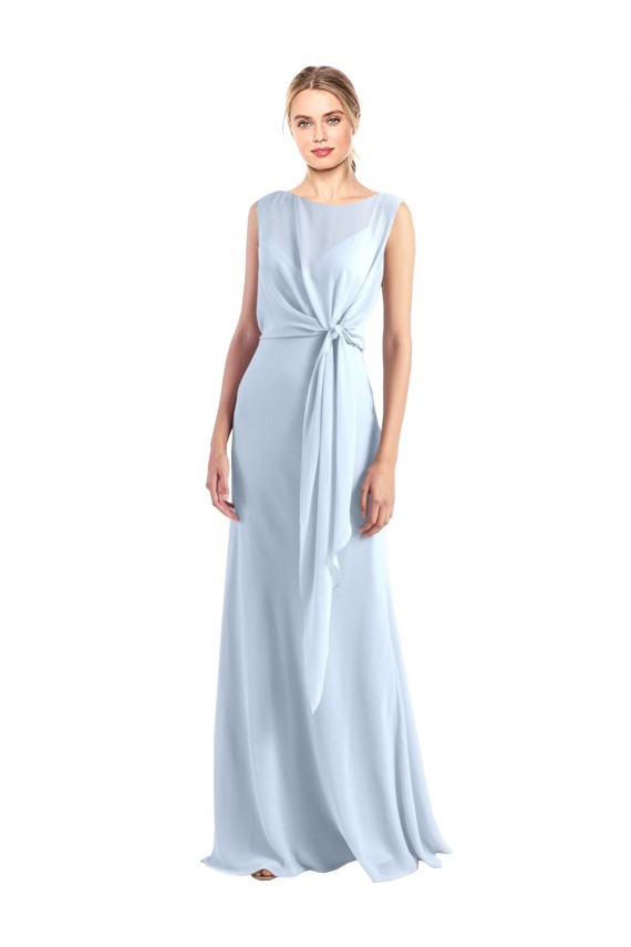 Bleu ciel clair Trapèze Col V Mousseline Longue Robes demoiselle d'honneur Outlet
