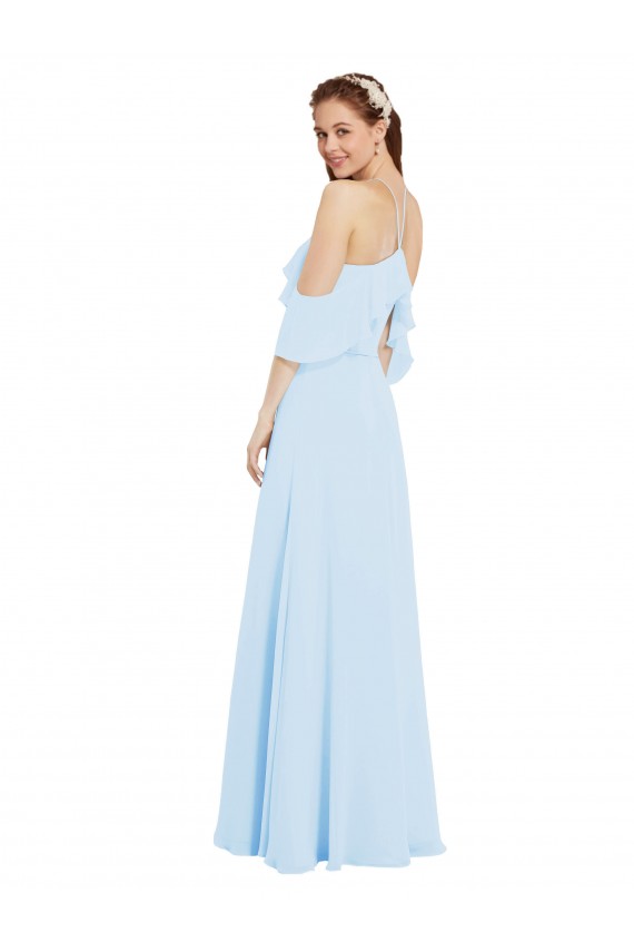 Bleu ciel clair Trapèze Licou Mousseline Longue Robes demoiselle d'honneur Outlet