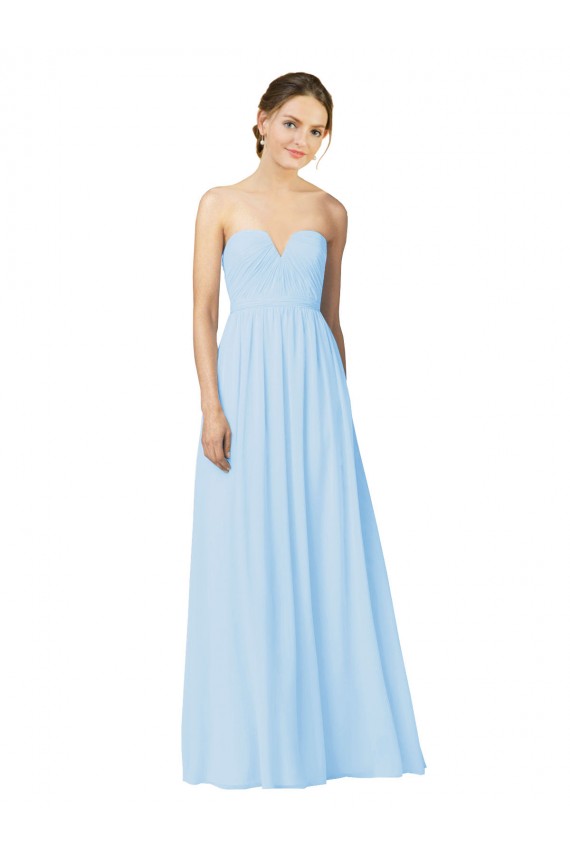 Bleu ciel clair Trapèze Sans bretelle Mousseline Longue Robes demoiselle d'honneur Outlet
