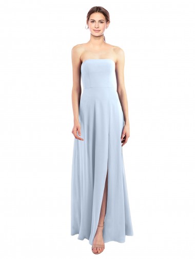 Bleu ciel clair Trapèze Sans bretelle Mousseline Longue Robes demoiselle d'honneur Pas Chre