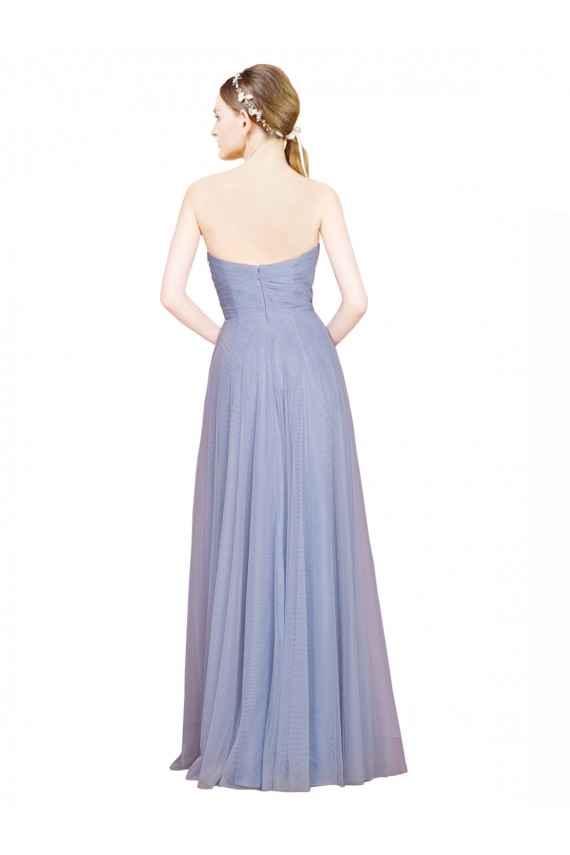 Bleu ciel clair Trapèze Sans bretelle Tulle Longue Robes demoiselle d'honneur Outlet