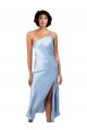 Bleu ciel clair Trapèze midi Satiné Soyeux Courte Robes demoiselle d'honneur / Robes de soirée / Robes de cocktail Outlet