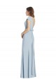 Bleu ciel clair Trompette Bateau Crêpe Stretch Longue Robes demoiselle d'honneur / Robes de bal Outlet