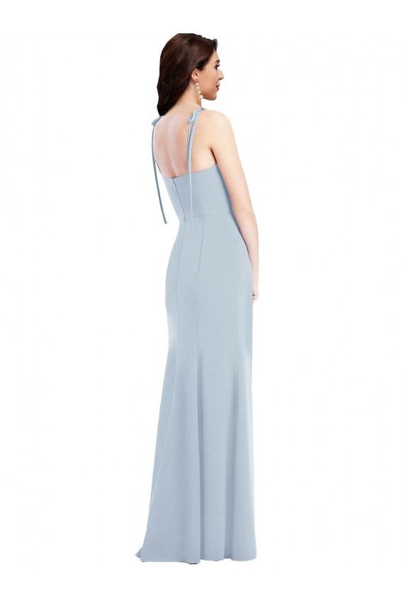 Bleu ciel clair Trompette Sans bretelle Crêpe Stretch Longue Robes demoiselle d'honneur / Robes de bal Outlet
