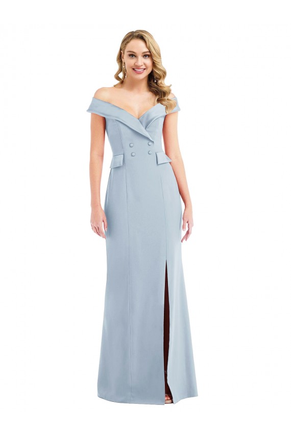 Bleu ciel clair Trompette Épaule Dénudée Crêpe Stretch Longue Robes demoiselle d'honneur / Robes de bal Outlet