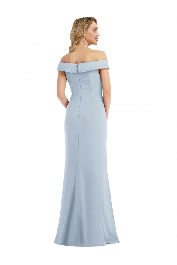 Bleu ciel clair Trompette Épaule Dénudée Crêpe Stretch Longue Robes demoiselle d'honneur / Robes de bal Outlet