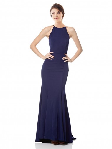 Bleu marine Sirène Licou Col Haut Crêpe Stretch Longue Formelles Robes demoiselle d'honneur / Robes de soirée / Robes de bal Pas Chre