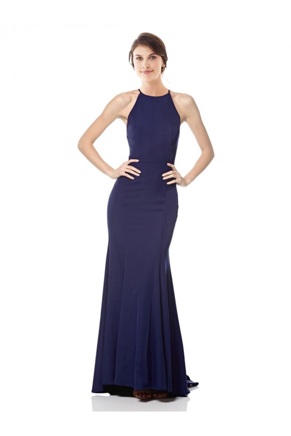 Bleu marine Sirène Licou Col Haut Crêpe Stretch Longue Formelles Robes demoiselle d'honneur / Robes de soirée / Robes de bal Outlet