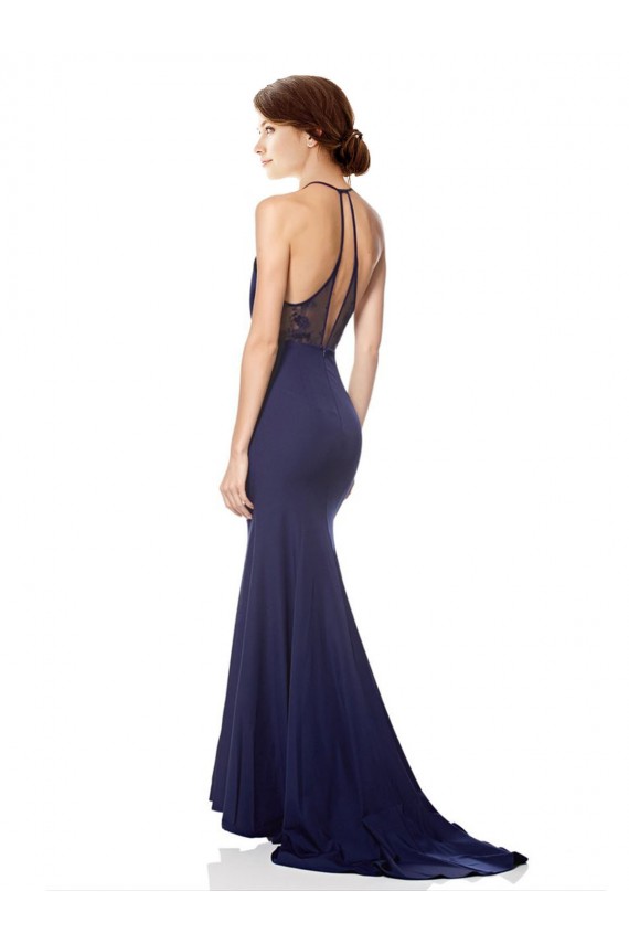 Bleu marine Sirène Licou Col Haut Crêpe Stretch Longue Formelles Robes demoiselle d'honneur / Robes de soirée / Robes de bal Outlet