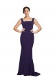 Bleu marine foncé Fourreau Col Carré Balayage train Crêpe Stretch Longue Robes demoiselle d'honneur / Robes de bal Outlet