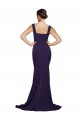 Bleu marine foncé Fourreau Col Carré Balayage train Crêpe Stretch Longue Robes demoiselle d'honneur / Robes de bal Outlet