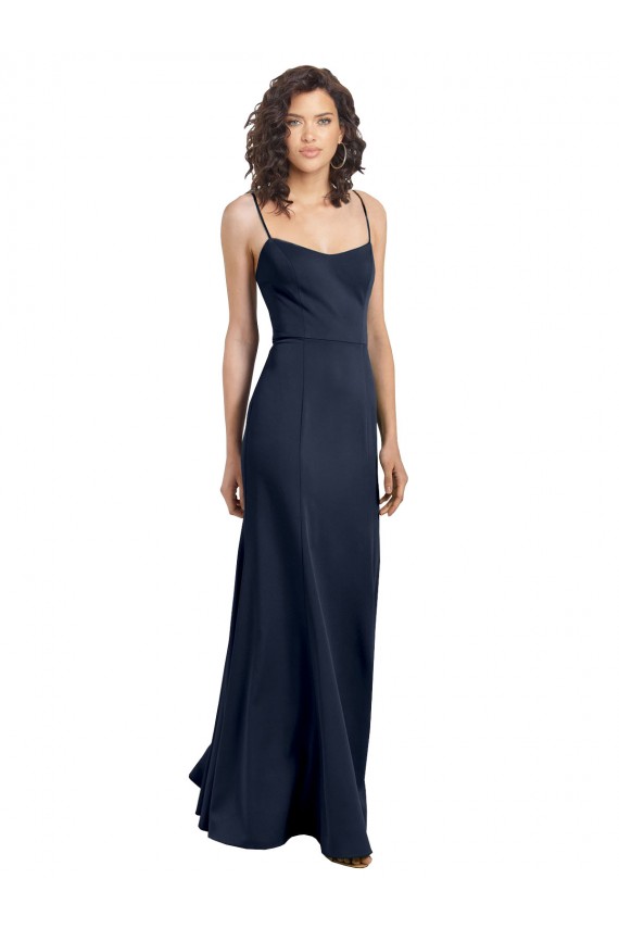 Bleu marine foncé Fourreau Col Haut Bretelles spaghetti Crêpe Stretch Longue Formelles Robes demoiselle d'honneur / Robes de soirée / Robes de bal Outlet