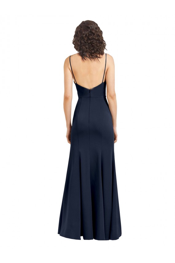 Bleu marine foncé Fourreau Col Haut Bretelles spaghetti Crêpe Stretch Longue Formelles Robes demoiselle d'honneur / Robes de soirée / Robes de bal Outlet