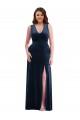 Bleu marine foncé Fourreau Col V Velours Stretch Longue Formelles Robes demoiselle d'honneur / Robes de soirée / Robes de bal Outlet