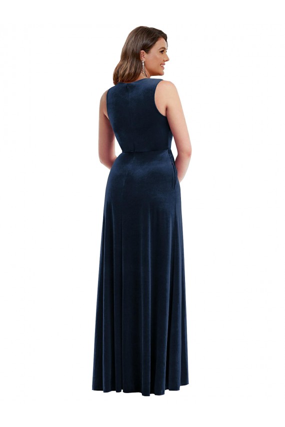Bleu marine foncé Fourreau Col V Velours Stretch Longue Formelles Robes demoiselle d'honneur / Robes de soirée / Robes de bal Outlet