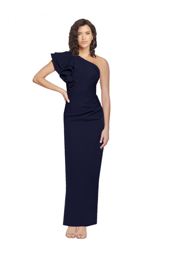 Bleu marine foncé Fourreau Crêpe Stretch Longue Formelles Robes demoiselle d'honneur / Robes de soirée / Robes de bal Outlet