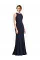 Bleu marine foncé Fourreau Scoop Col Haut Crêpe Stretch Longue Robes demoiselle d'honneur / Robes de bal Outlet