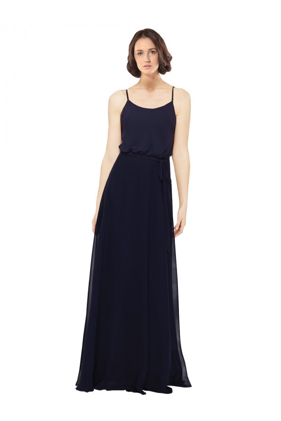 Bleu marine foncé Fourreau Scoop Mousseline Longue Robes demoiselle d'honneur Outlet