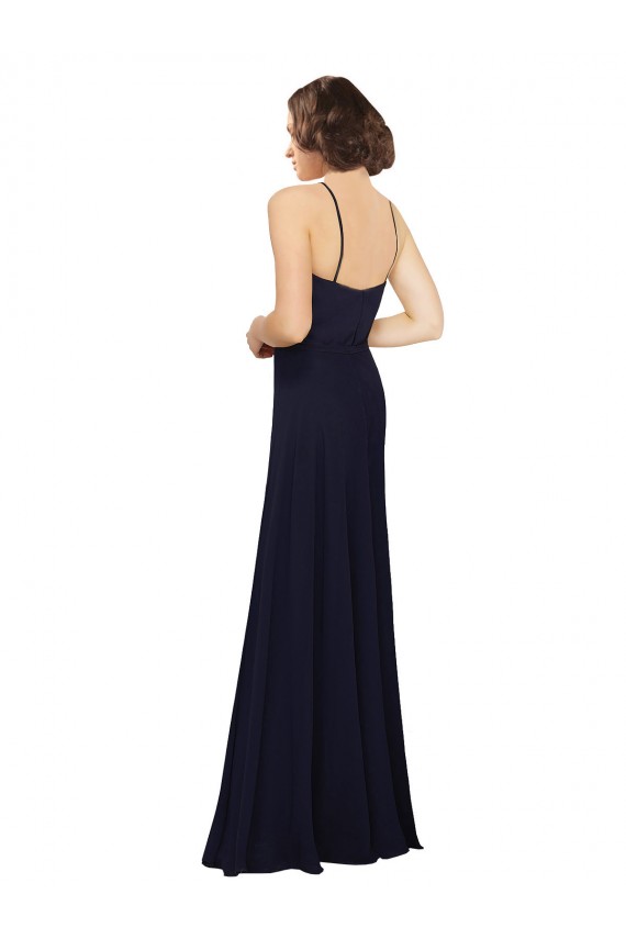 Bleu marine foncé Fourreau Scoop Mousseline Longue Robes demoiselle d'honneur Outlet